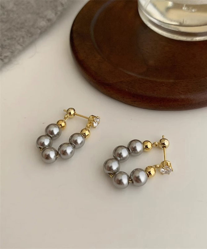Original Design Colorblock Copper Overgild Pearl Hoop Earrings