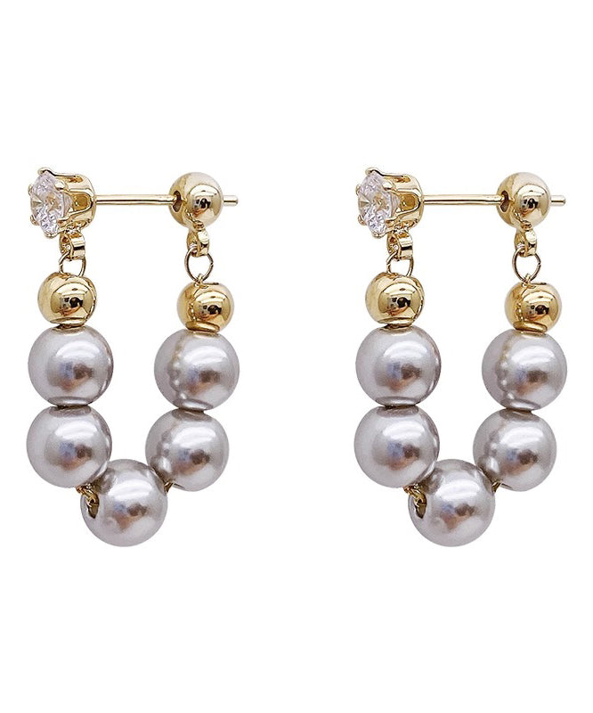 Original Design Colorblock Copper Overgild Pearl Hoop Earrings