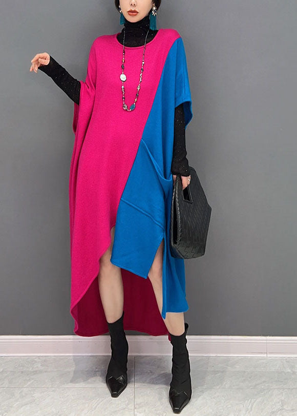 Wavlynn Long Wrinkled Color Block Dress With Asymmetrical Silhouette In Red And Black Cotton Blend main image 0