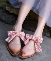 Original Design Cowhide Leather Pink Splicing Bow Sandals