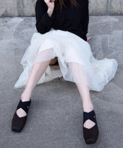 Original Design Cross Strap Splicing Flats Mulberry Cowhide Leather
