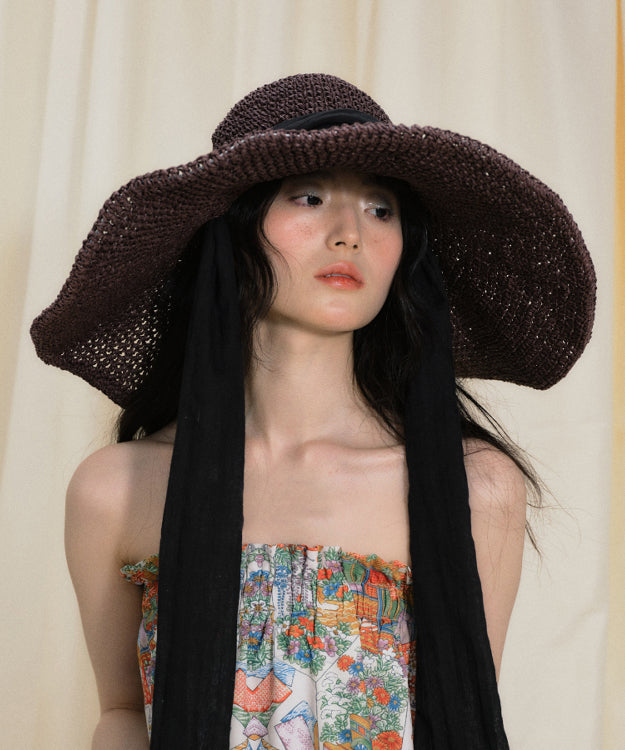 Original Design Dark Purple Big Brim Beach Vacation Breathable Sun Hat