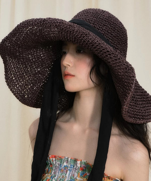 Original Design Dark Purple Big Brim Beach Vacation Breathable Sun Hat