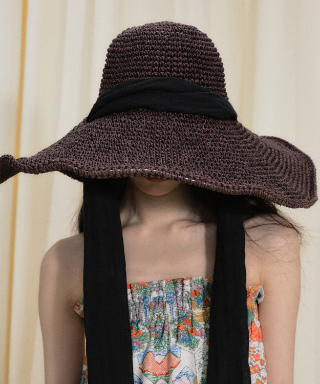 Original Design Dark Purple Big Brim Beach Vacation Breathable Sun Hat