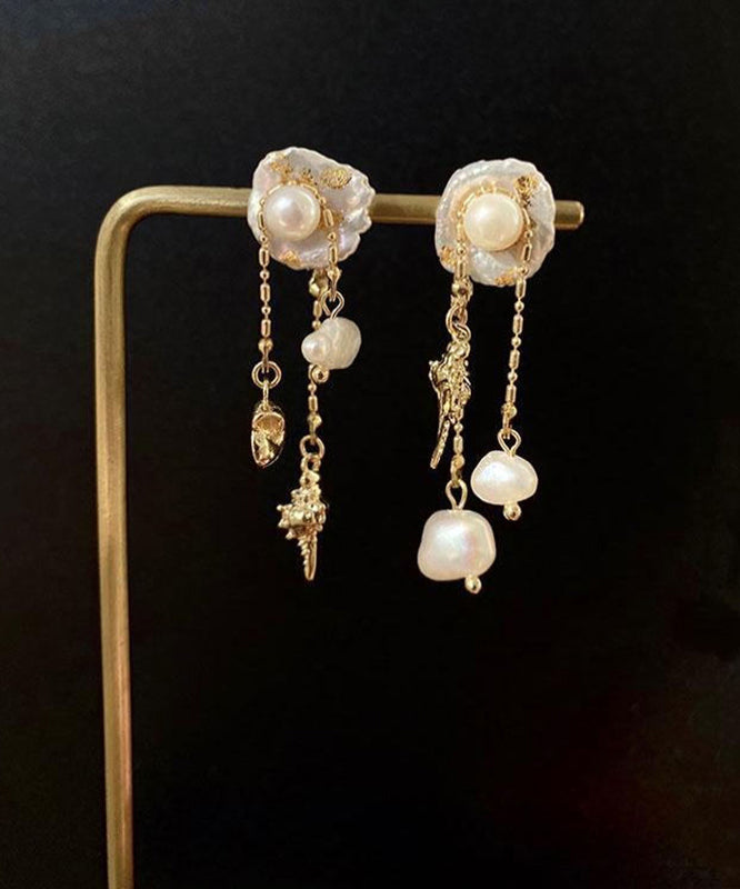 Original Design Gold Copper Alloy Conch Pearl Tassel Drop Earrings