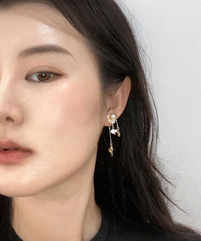 Original Design Gold Copper Alloy Conch Pearl Tassel Drop Earrings