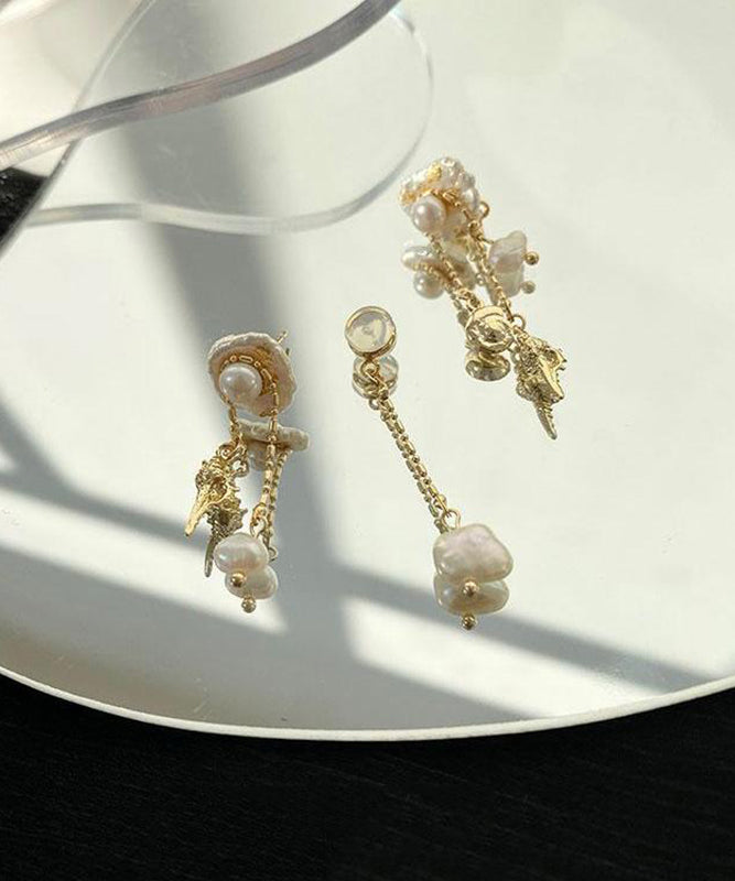 Original Design Gold Copper Alloy Conch Pearl Tassel Drop Earrings
