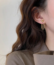 Original Design Gold Copper Alloy V-Shaped Tassel Drop Earrings