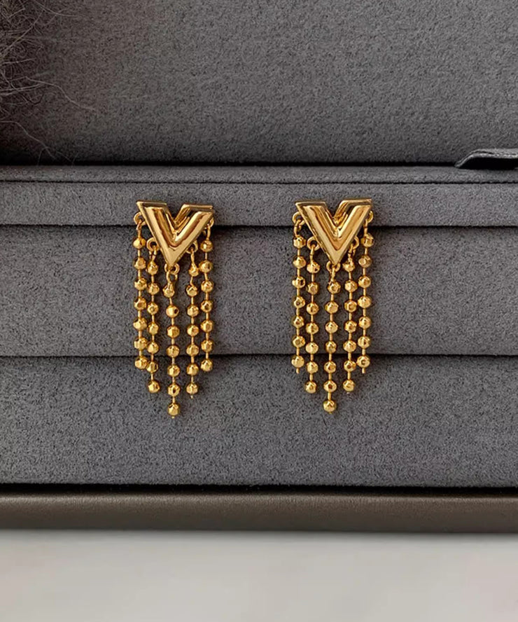 Original Design Gold Copper Alloy V-Shaped Tassel Drop Earrings