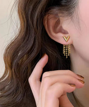 Original Design Gold Copper Alloy V-Shaped Tassel Drop Earrings