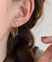 Original Design Gold Copper Alloy V-Shaped Tassel Drop Earrings