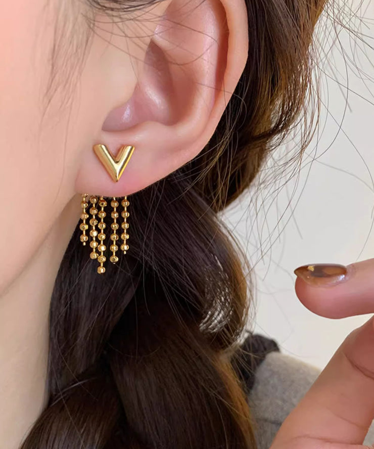 Original Design Gold Copper Alloy V-Shaped Tassel Drop Earrings