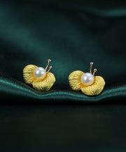 Original Design Gold Copper Overgild Butterfly Pearl Stud Earrings