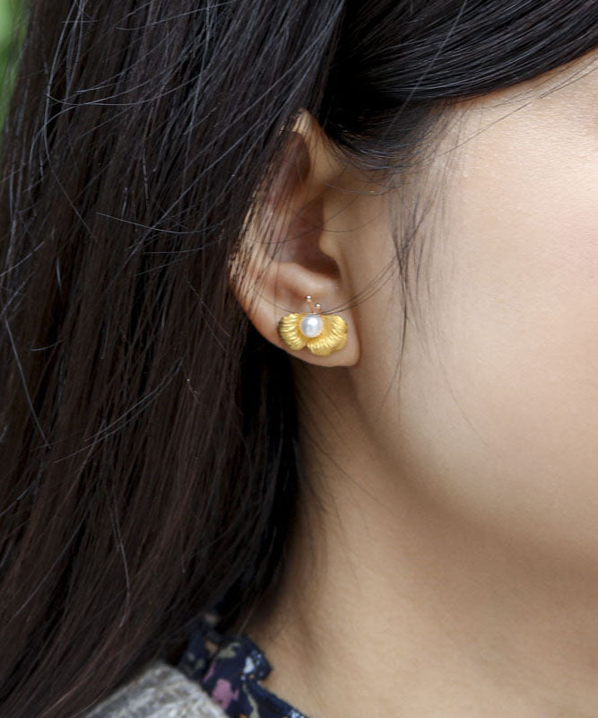 Original Design Gold Copper Overgild Butterfly Pearl Stud Earrings