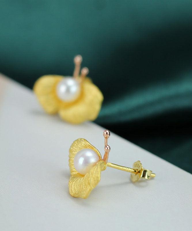 Original Design Gold Copper Overgild Butterfly Pearl Stud Earrings