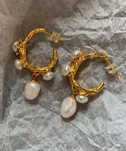 Original Design Gold Copper Overgild Pearl Hoop Earrings