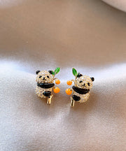 Original Design Gold Copper Overgild Zircon Panda Persimmon Stud Earrings