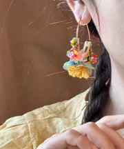 Original Design Gold Copper Tulle Beads Floral Hoop Earrings