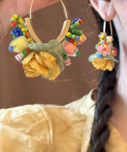 Original Design Gold Copper Tulle Beads Floral Hoop Earrings
