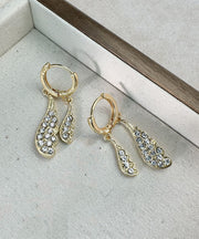Original Design Gold Stainless Steel Zircon Water Droplet Wing Hoop Earrings