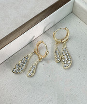 Original Design Gold Stainless Steel Zircon Water Droplet Wing Hoop Earrings