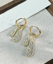Original Design Gold Stainless Steel Zircon Water Droplet Wing Hoop Earrings