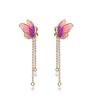 Original Design Gradient Color Ancient Gold Pearl Butterfly Tassel Earrings