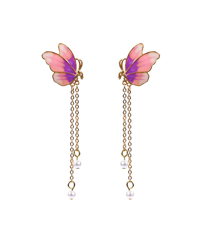 Original Design Gradient Color Ancient Gold Pearl Butterfly Tassel Earrings
