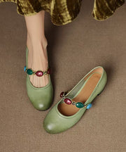 Original Design Green Cowhide Leather Chunky Shoes