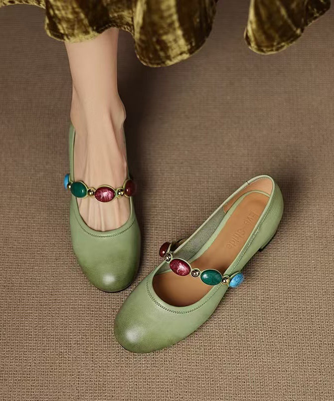 Original Design Green Cowhide Leather Chunky Shoes