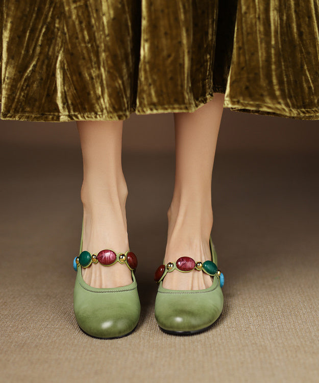 Original Design Green Cowhide Leather Chunky Shoes