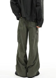 Original Design Green Pockets High Waist Denim Men Pants Spring