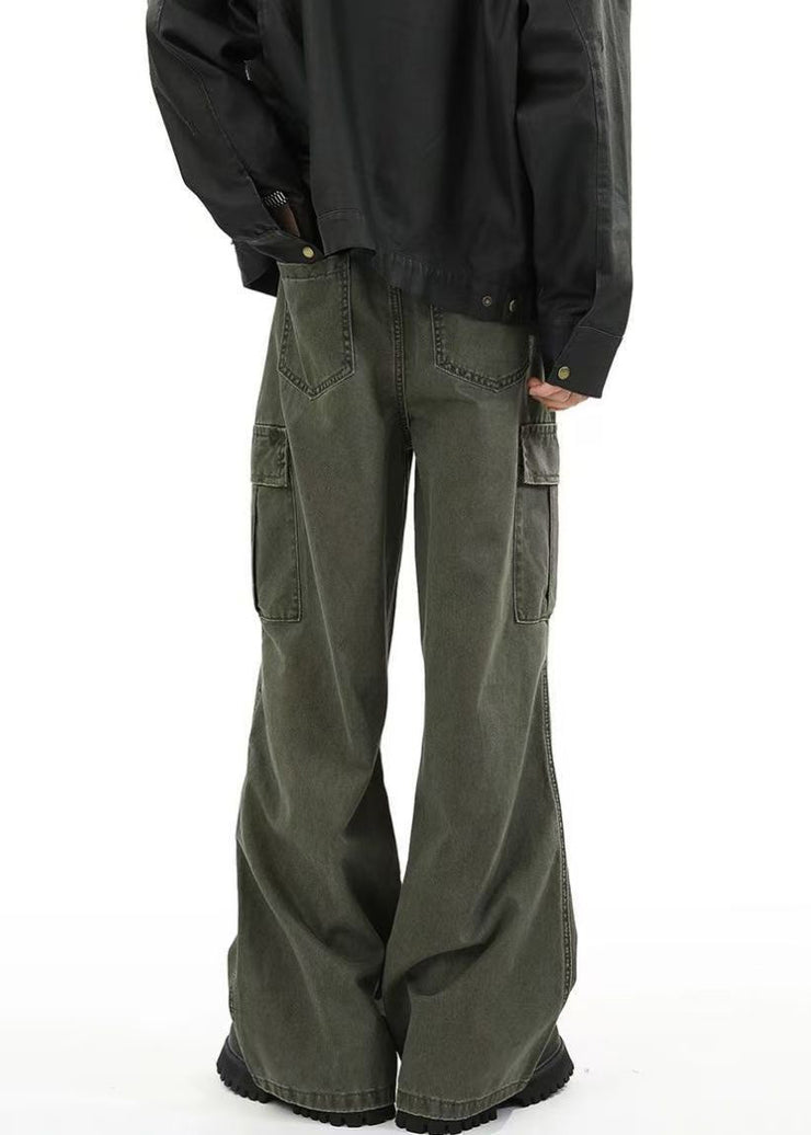Original Design Green Pockets High Waist Denim Men Pants Spring