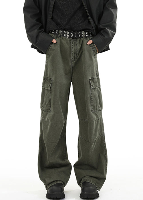 Original Design Green Pockets High Waist Denim Men Pants Spring