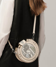Original Design Green Print Patchwork Calf Leather Saddle Bag