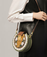 Original Design Green Print Patchwork Calf Leather Saddle Bag