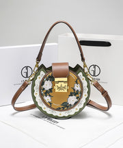 Original Design Green Print Patchwork Calf Leather Saddle Bag