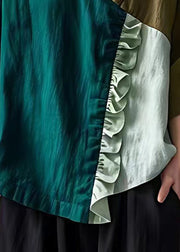 Original Design Green Ruffled Patchwork Linen Shirts Summer
