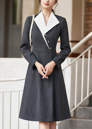 Original Design Grey Button High Waist Spandex Dress Fall