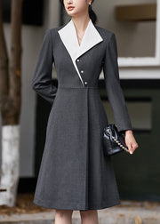 Original Design Grey Button High Waist Spandex Dress Fall