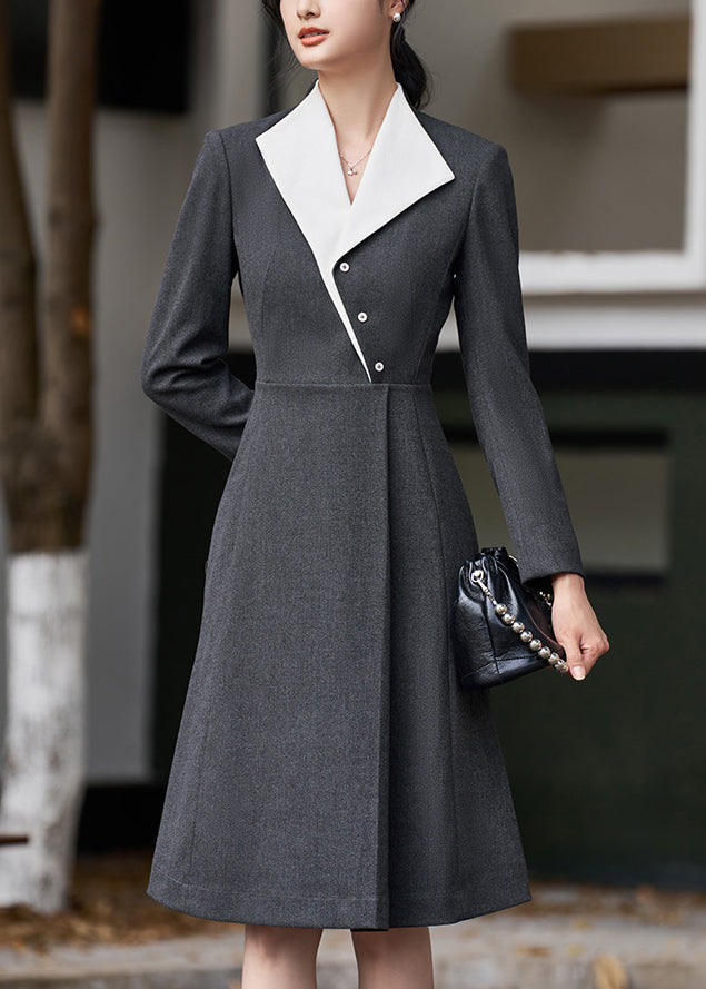 Original Design Grey Button High Waist Spandex Dress Fall