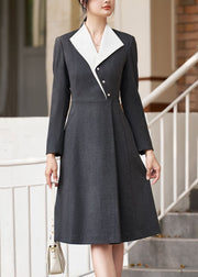 Original Design Grey Button High Waist Spandex Dress Fall