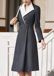 Original Design Grey Button High Waist Spandex Dress Fall