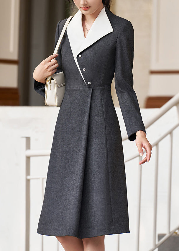 Original Design Grey Button High Waist Spandex Dress Fall