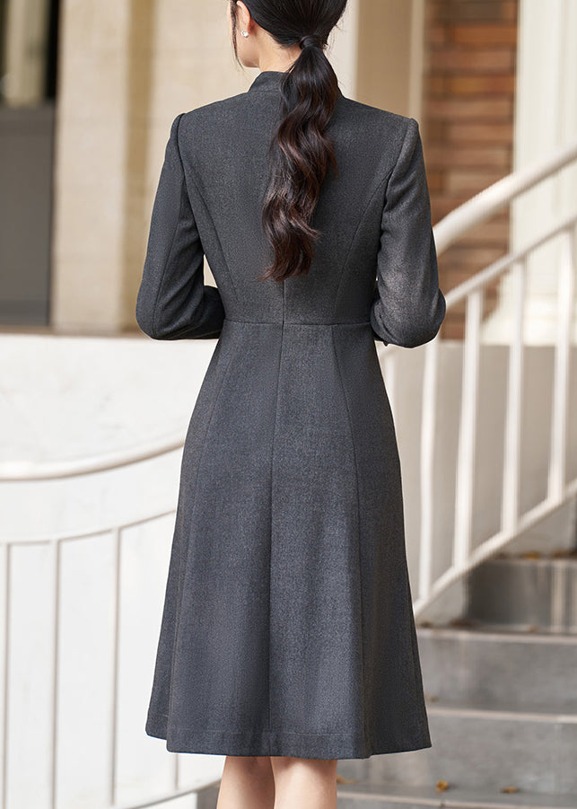 Original Design Grey Button High Waist Spandex Dress Fall