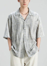 Original Design Grey Peter Pan Collar Button Cotton Mens Shirts Summer