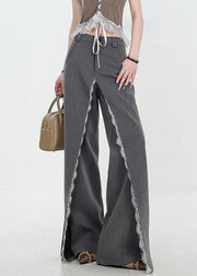 Original Design Grey Pockets Lace Patchwork Spandex Pants Fall