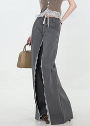 Original Design Grey Pockets Lace Patchwork Spandex Pants Fall