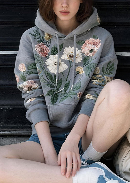 Original Design Grey Print Cozy Cotton Sweatshirt