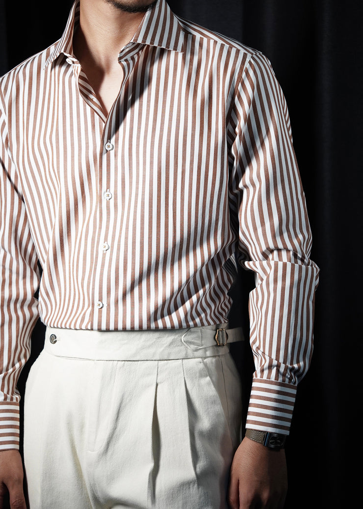 Original Design Haze Blue Striped Button Cotton Men Shirts Fal